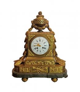 BRONZE CLOCK WITH BARDIGLIO MARBLE BASE, FIRST HALF OF THE 19TH CENTURY